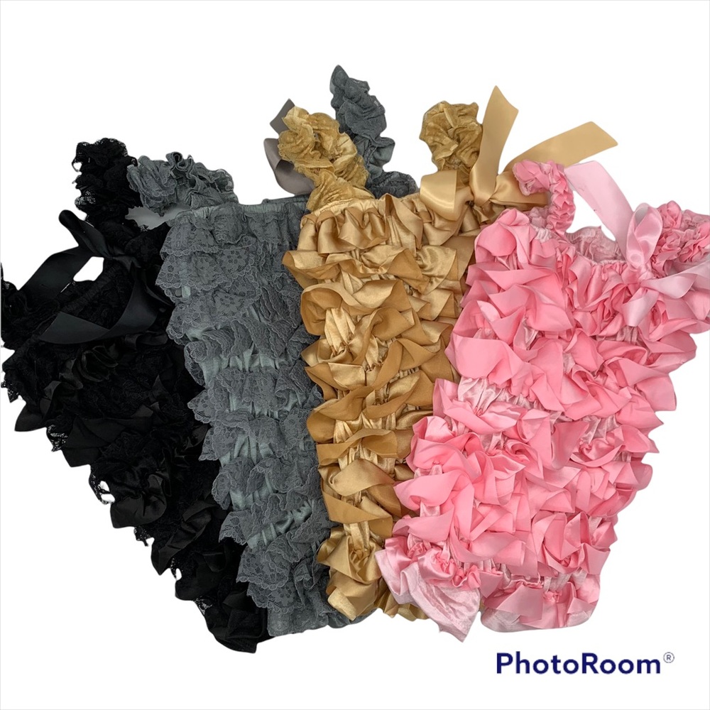Ruffle one piece photo shoot outfit, infant, stretchy/adjustable set of 4